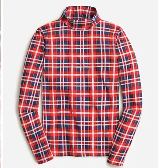 J. Crew Tissue Turtleneck in Plaid "Dark Evening" Size M NWT - Picture 2 of 5